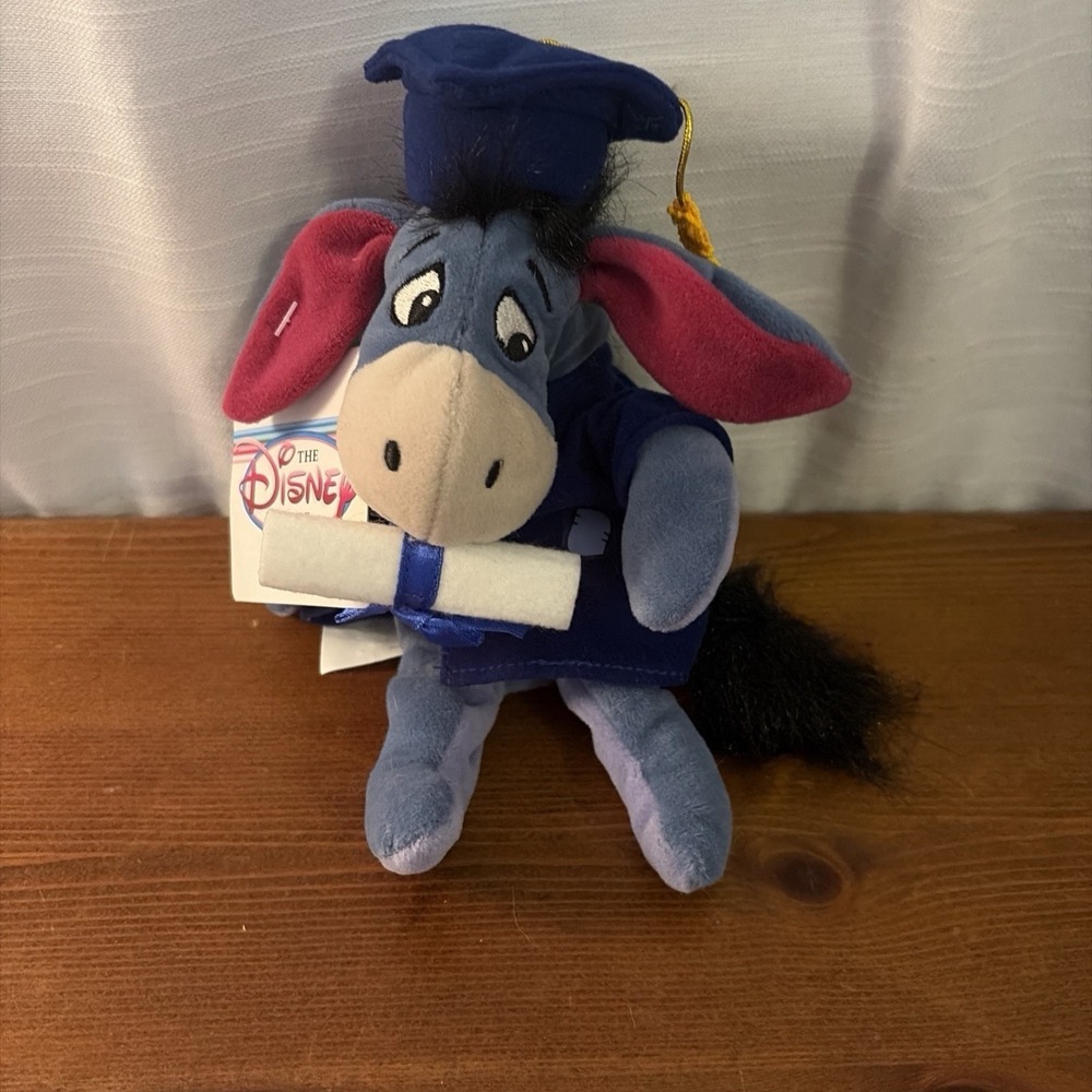 NWT Disney Store Graduation Eeyore Bean Bag Plush Doll 9"‎
